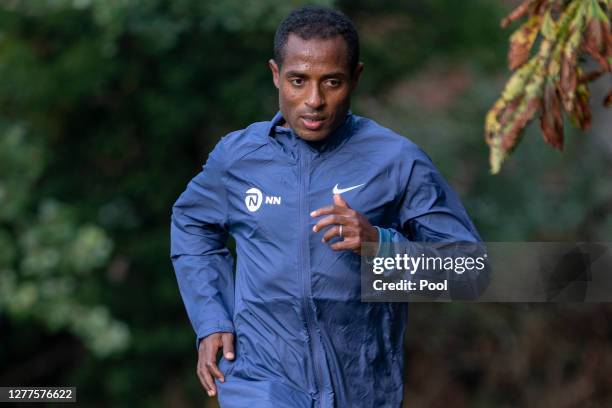 Kenenisa Bekele trains within the grounds of the official hotel [location not disclosed] and biosecure bubble ahead of the historic elite-only 2020...