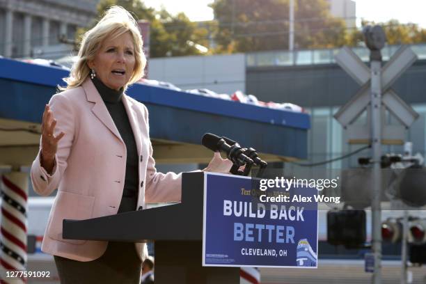 Dr. Jill Biden, wife of Democratic U.S. Presidential nominee Joe Biden, speaks during a campaign event to launch a train campaign tour at Cleveland...