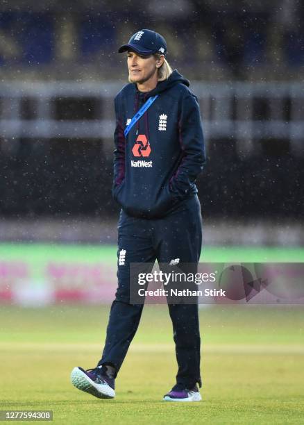 Lisa Keightley, head coach of England Women looks on during the 5th Vitality IT20 match between England Women and West Indies Women at the Incora...