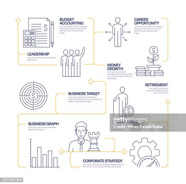 business management modern line style infographic template. workflow process chart - inspector stock illustrations
