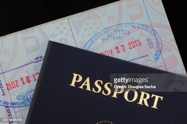 passport travel document - passport stamps stock-fotos und bilder