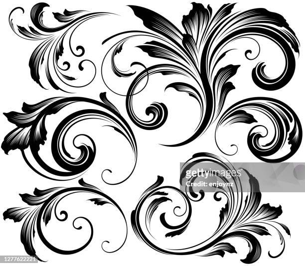 ornate swirling floral motif vector - swirl pattern stock illustrations
