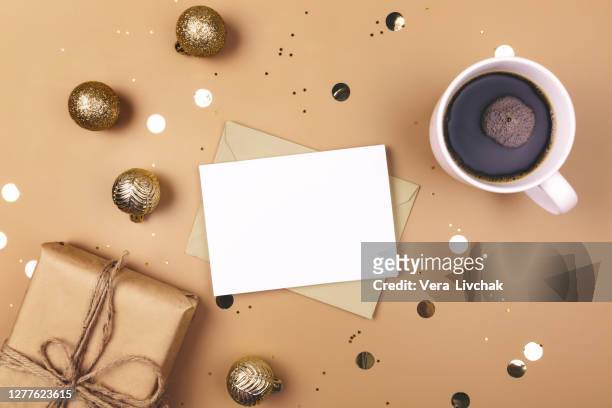 holiday decorations and notebook with 2020 goals on white table, flat lay style. christmas planning concept. - xmas or christmas desk or table box or present white ストックフォトと画像
