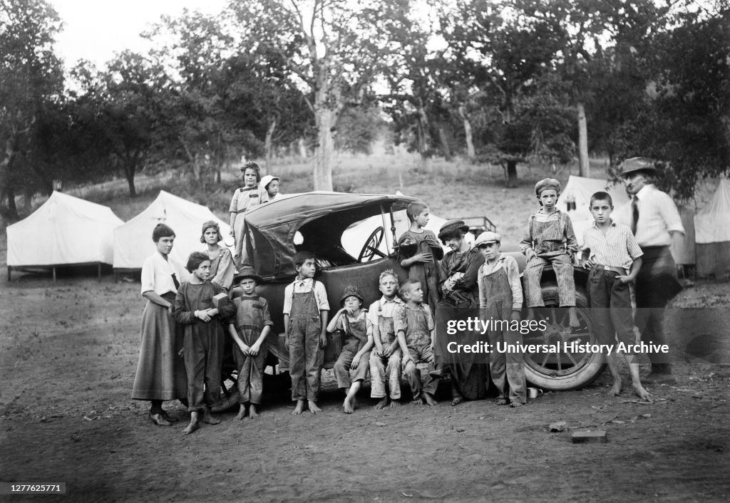 Group Portrait of Children around Car at Kiddie Camp funded and maintained by American Red Cross, Kern County, California, USA, American Red Cross Collection, September 1920