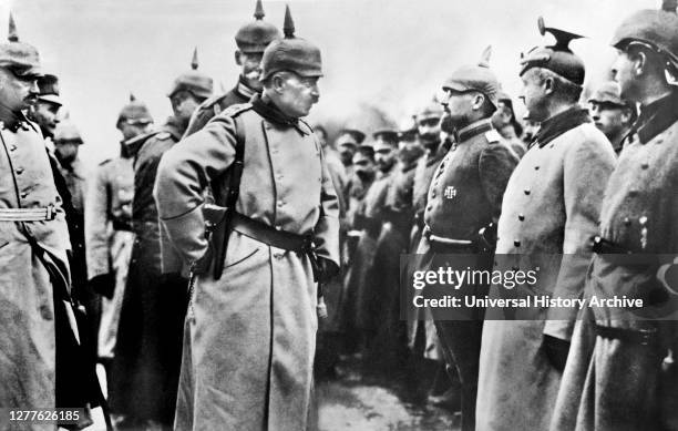 Kaiser Wilhelm II , the last German Emperor and King of Prussia, with troops during World War I, Bain News Service, 1914.