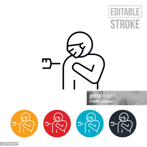 patient being immunized wearing face mask thin line icon - editable stroke - obscured face stock illustrations