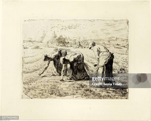 The Gleaners, 1855–56, Jean Francois Millet , printed by Auguste Delatre , France, Etching and drypoint on ivory chine, laid down on ivory wove...