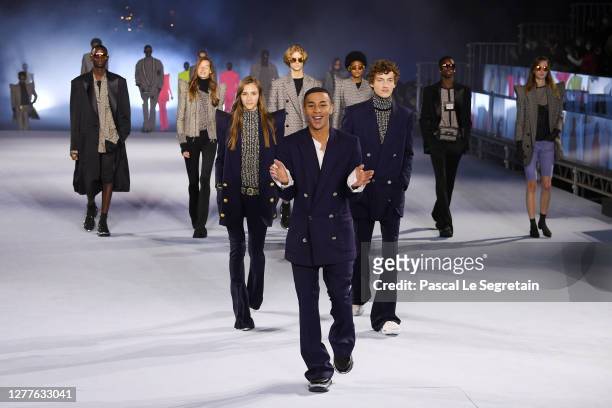Olivier Rousteing and models are seen on the runway during the Balmain Womenswear Spring/Summer 2021 show as part of Paris Fashion Week on September...