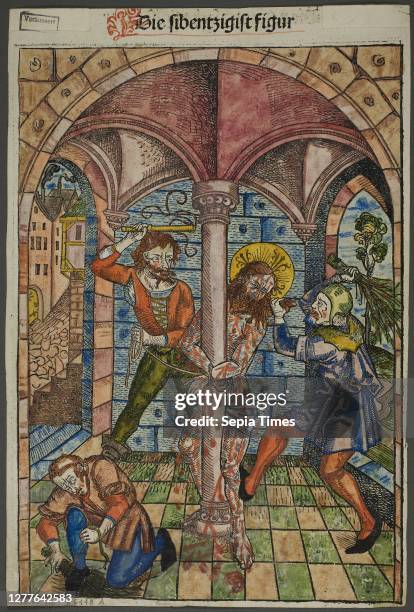 The Scourging of Christ , and The Israelites Enslaved in Egypt , from Schatzbehalter , Plate 21 from Woodcuts from Books of the 15th Century...