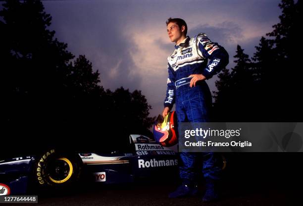 Williams Renault Formula One driver Jaques Villeneuve poses during the tests for the new Formula One Grand Prix season at the Circuit of Imola on...