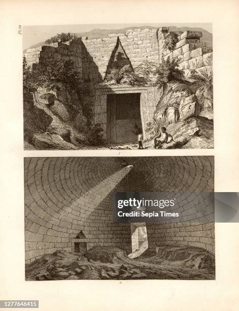 Treasury of Atreus in Mycenae, Fig. 1: Treasury of Atreus, outer view, Fig. 2: Treasury of Atreus, inner view, Pl. 28, after p. 124, fol. 28r, Carl...