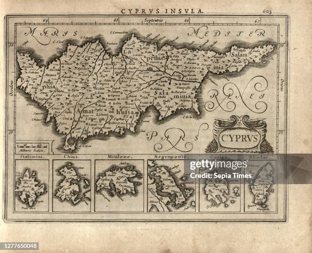 Cyprus Stalimini, Chins, Mitilene, Negroponte, Cerigo Rhodes, Map of the islands of Cyprus, Lemnos, Chios, Lesbos, Euboea, Kythira and Rhodes, Fig....