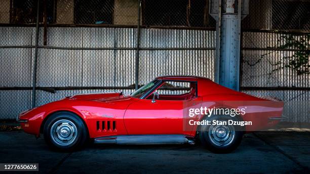 1969 red chevrolet corvette l88 engine - chevrolet corvette stock pictures, royalty-free photos & images