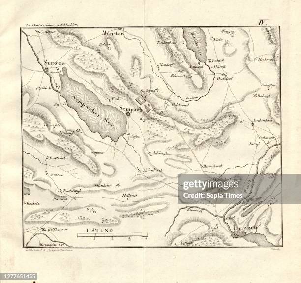 The Battle of Sempach on the 9th Heumonat 1386, Map of the Battle of Sempach on July 9 Signed: Lith. By J. A. Pecht; Chess ?, Taf. IV, after p. 423,...