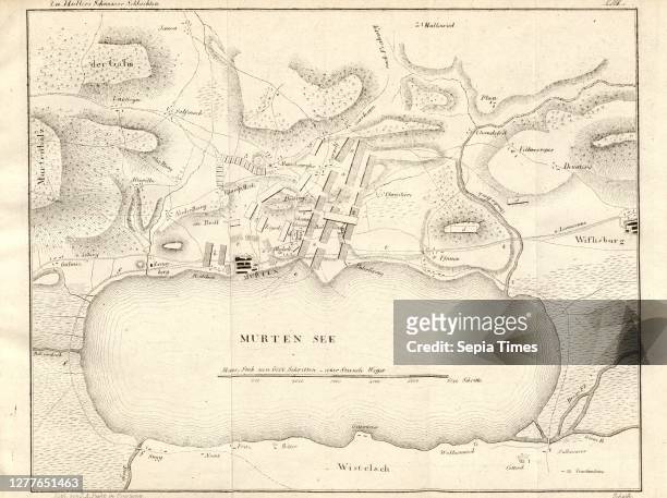The Battle of Murten on the 22nd Brew Month 1476, Map of the Battle of Murten on June 22 Signed: Lith. By J. A. Pecht; Chess.?, Plate VIII, after p....
