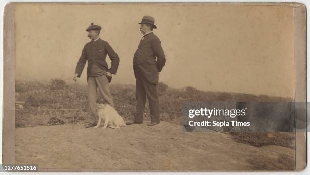 Unknown Artist, Photograph: Homer, his father, Charles Savage Homer, & dog Sam at Prouts Neck, ca. 1890-1895, gelatin silver print.