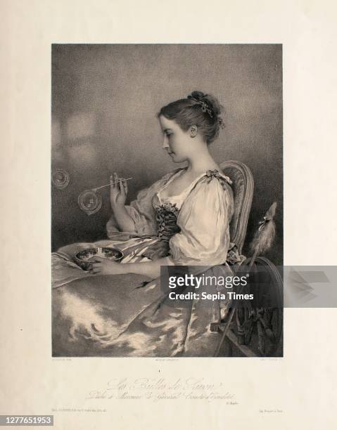 Emile Louis Vernier, French, 1829-1887, After Charles Chaplin, , Les bulles de savon, 1839-1887, Lithograph on chine applique, image: 14 1/8 x 10...
