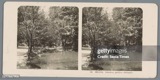 Pond in a park in Milan Milano. Giardino publico - Dettaglio , public gardens, park, pond, pool, Neue Photographische Gesellschaft , Milaan, c. 1900...