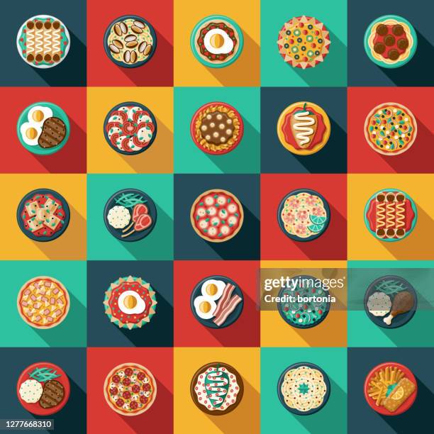 overhead food icon set - poutine overhead stock illustrations