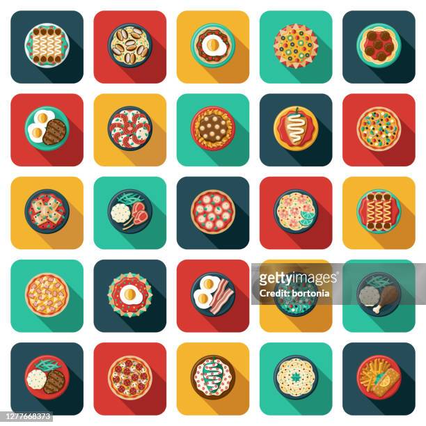 overhead-food-icon-set - mittagessen stock-grafiken, -clipart, -cartoons und -symbole