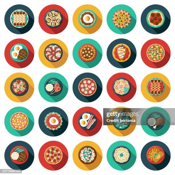 stockillustraties, clipart, cartoons en iconen met overhead food icon set - pasta sperziebonen