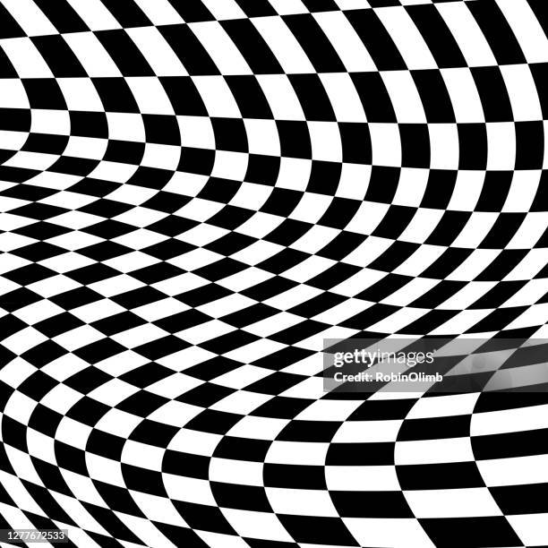 illustrations, cliparts, dessins animés et icônes de fond de damier déformé noir et blanc. - illusion