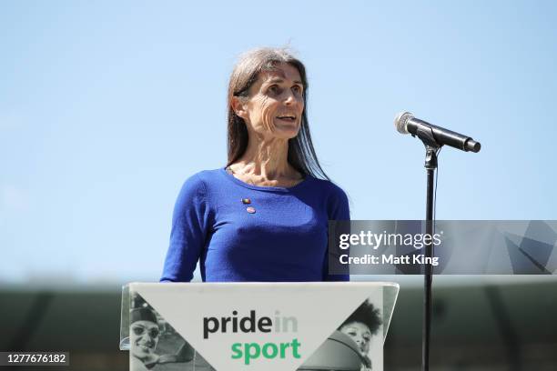 Transgender athlete Ricki Coughlan speaks during the launch of Australian national sporting organisations' policies and guidelines on transgender and...