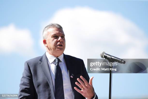 Lifeline CEO Colin Seery speaks during the launch of Australian national sporting organisations' policies and guidelines on transgender and gender...