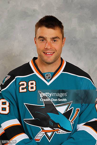 Andrew Murray of the San Jose Sharks poses for his official headshot for the 2011-2012 season on September 16, 2011 at Sharks Ice in San Jose,...