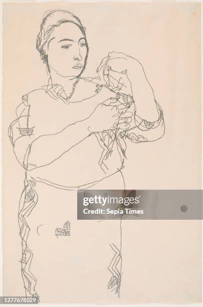 Egon Schiele, Standing Woman, Study for 'Portrait of Friederike Beer-Monti' graphite on paper, 19 in. X 7 1/2 in. , Friederike Maria Beer, the...