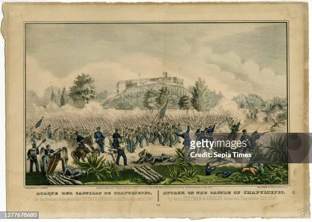 Unknown Artist, Part of a Collection of Mexican-American War Prints, Attack on the Castle of Chapultepec, by Generals Quitman and Shields, divisions,...