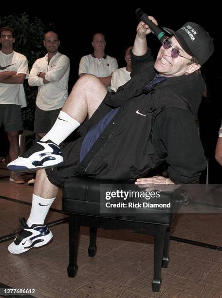 Elton John attends Elton John & Billie Jean King Smash Hits at The Summit in Houston, Texas September 12, 1996 (Photo by Rick Diamond/Getty Images