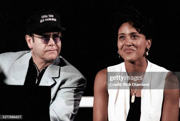 Elton John and Robin Roberts attend Elton John & Billie Jean King Smash Hits at The Summit in Houston, Texas September 12, 1996 (Photo by Rick...
