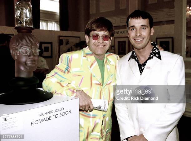 Elton John and David Furnish attend Elton John Aids Foundation event at The Georgian Terrace Hotel in Atlanta Georgia, May 29, 1996 (Photo by Rick...