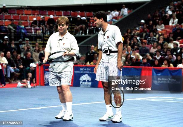 Elton John and Pete Sampras attend Elton John & Billie Jean King Smash Hits at The Summit in Houston, Texas September 12, 1996 (Photo by Rick...