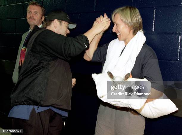 Elton John and Martina Navratilova attend Elton John & Billie Jean King Smash Hits at The Summit in Houston, Texas September 12, 1996 (Photo by Rick...