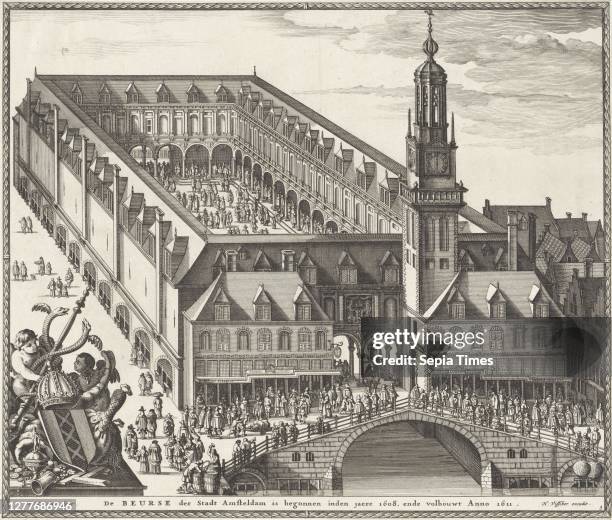 Bird's eye view of the Stock Exchange of Hendrik de Keyser in Amsterdam, before 1668 The Beurse der Stadt Amsteldam started in the early 1608, and is...