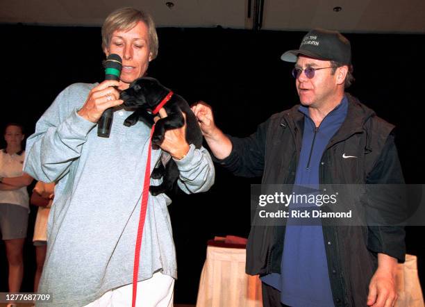 Martina Navratilova and Elton John attend Elton John & Billie Jean King Smash Hits at The Summit in Houston, Texas September 12, 1996 (Photo by Rick...