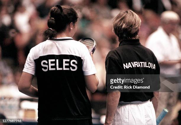 Monica Seles and Martina Navratilova attend Elton John & Billie Jean King Smash Hits at The Summit in Houston, Texas September 12, 1996 (Photo by...