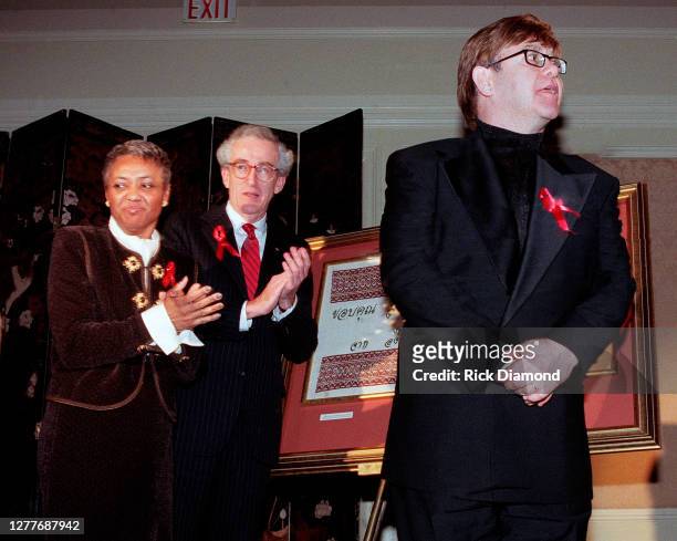 Elton John is honored during an EJAF EVENT at the Ritz Carlton Buckhead in Atlanta Georgia, November 17, 1997 (Photo by Rick Diamond/Getty Images