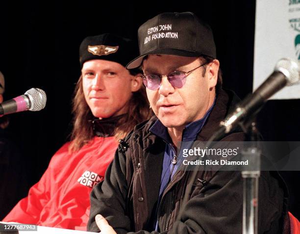 Murphy Jensen and Elton John attend Elton John & Billie Jean King Smash Hits at The Summit in Houston, Texas September 12, 1996 (Photo by Rick...