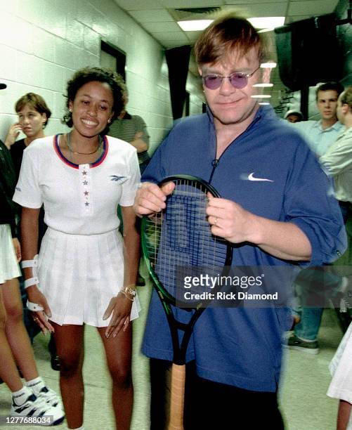 Chanda Rubin and Elton John attend Elton John & Billie Jean King Smash Hits at The Summit in Houston, Texas September 12, 1996 (Photo by Rick...