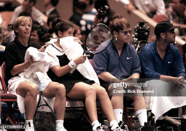 Martina Navratilova, Monica Seles, Elton John and Andre Agassi attend Elton John & Billie Jean King Smash Hits at The Summit in Houston, Texas...