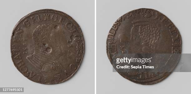 Marriage of Philip II, King of Spain, with Anna-Maria, Archduchess of Austria, calculation token from the Court of Audit in Gelderland, Arnhem,...