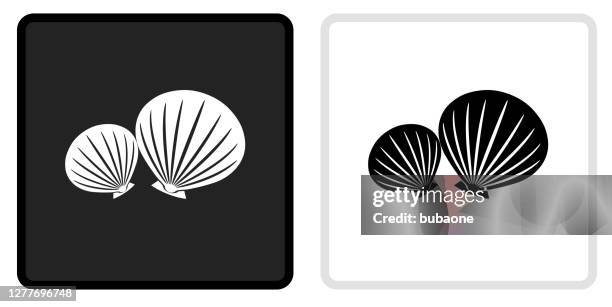 clams icon on black button with white rollover - clam stock illustrations