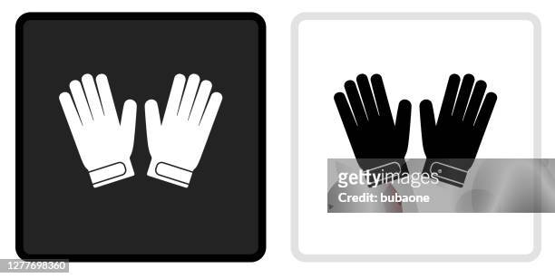 ilustraciones, imágenes clip art, dibujos animados e iconos de stock de icono de los guantes goalie en el botón negro con el rollover blanco - guantes de portero