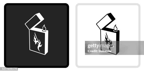 cigarette lighter icon on black button with white rollover - lighter stock illustrations
