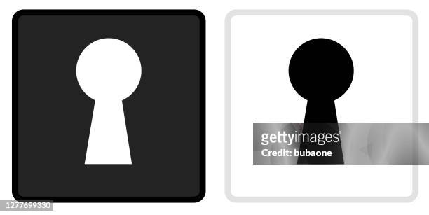 schlüsselloch-symbol auf schwarzem knopf mit weißem rollover - keyhole stock-grafiken, -clipart, -cartoons und -symbole