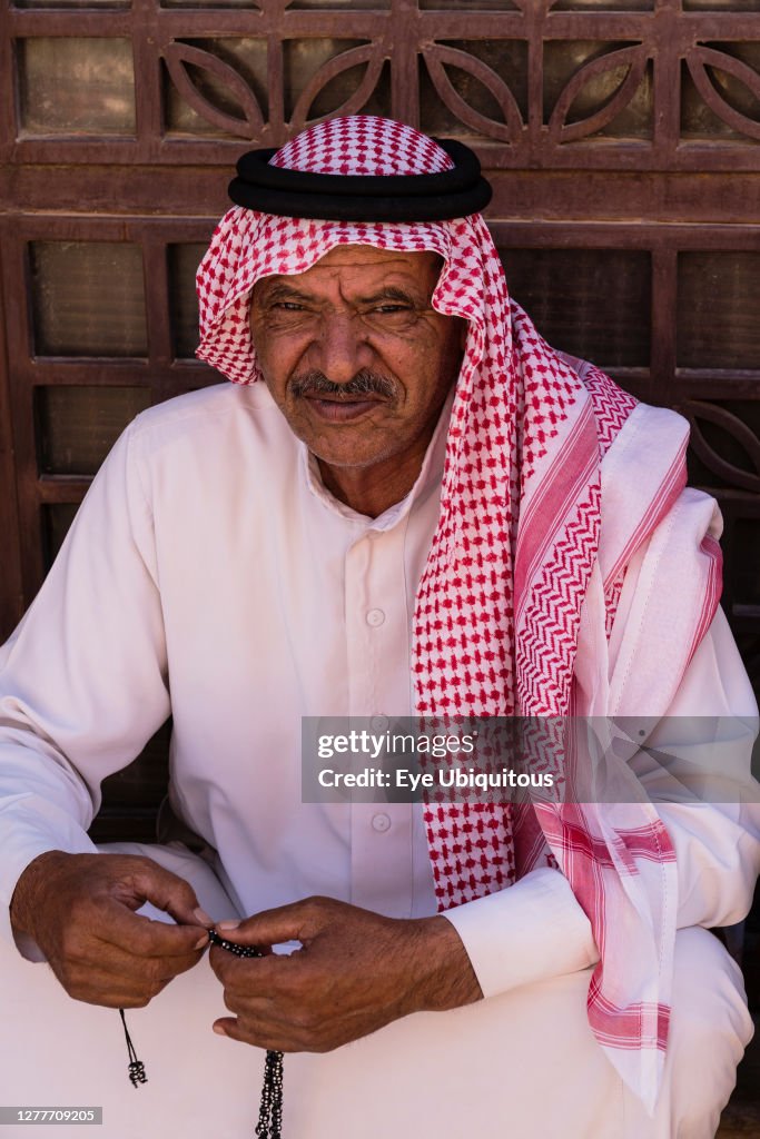A Bedouin man in traditional dress in Wadi Rum.