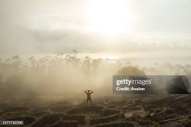 Stone circles at Iron Age Village of Castro de Santa Tegra. Santa Tecla. Pontevedra. Galicia. Spain.